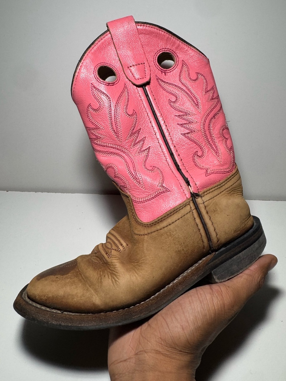 Old West Pink Childrens Girls Carona Calf Leather Square Toe Cowboy Boots Sz 13